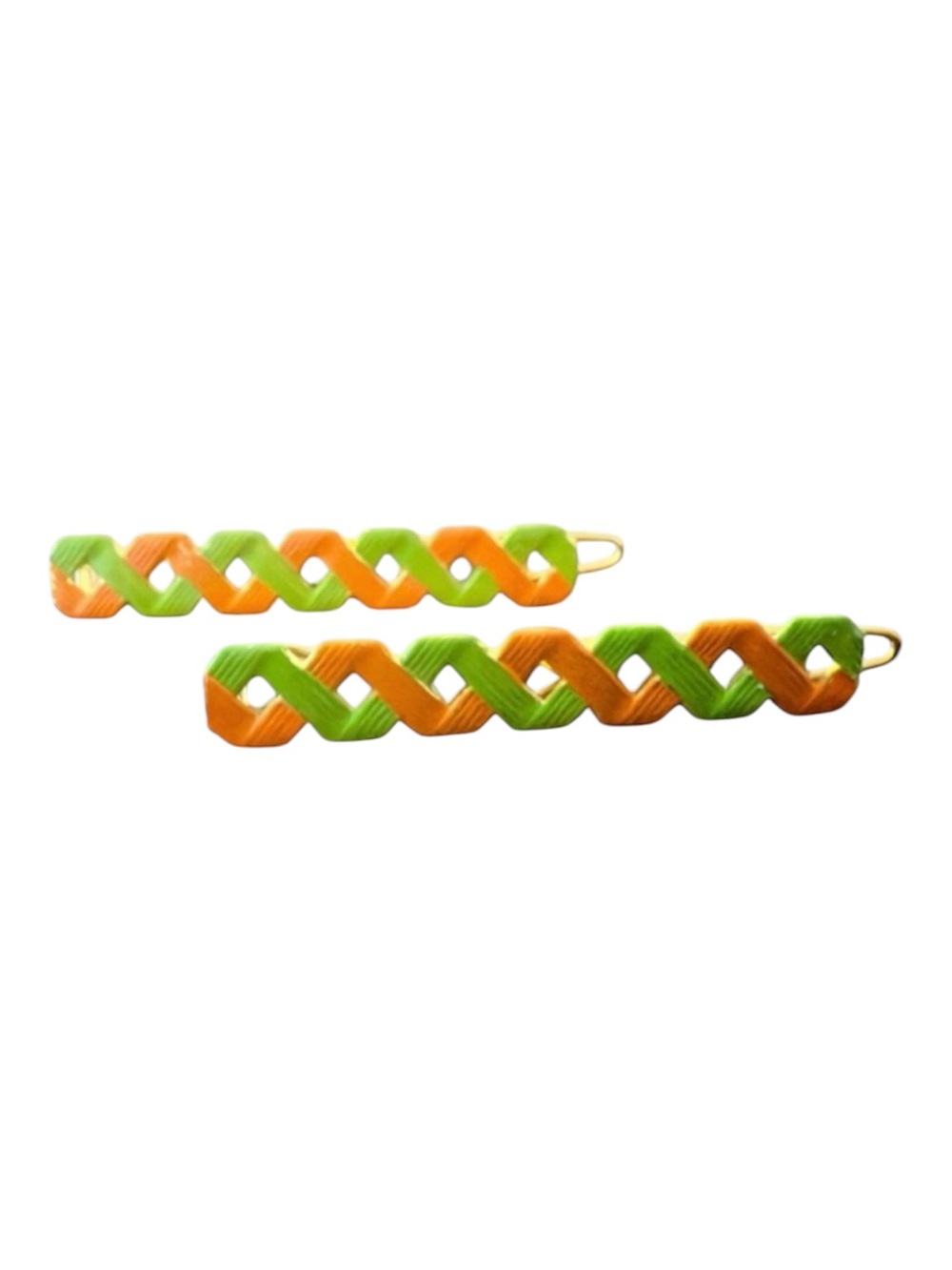Vintage 70’s Retro French Hair Clips‎ Green & Orange , Unworn